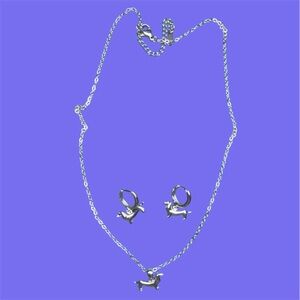 Silver Dachshund Necklace and Earring Set